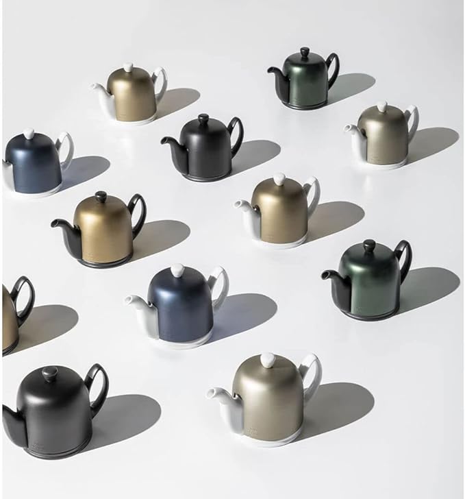 Salam Luxury French Tea Pot - Porcelain Teapot with Bronze Stainless Steel Cover, Ceramic Tea Kettle for Loose Tea, Removable Infuser, 6 Cup Capacity, 36oz - White