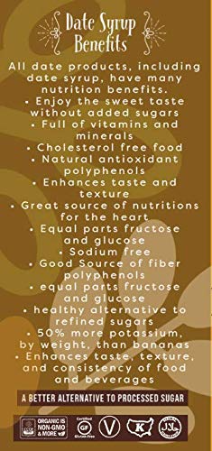 Coachella California Pure Organic Date Syrup By Julian's Valleys, 16 Ounce Squeeze Flip Cap, Gluten-free, Vegan, GMO-Free, Kosher
