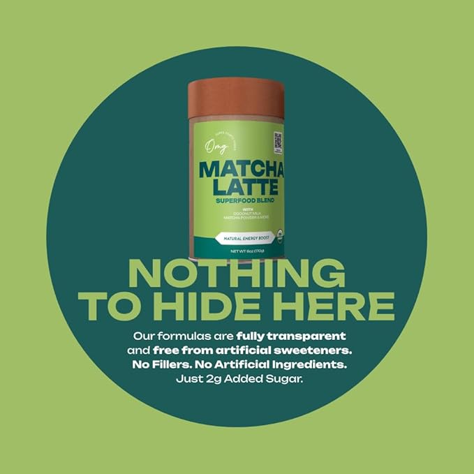 OMG Superfoods Certified Organic Matcha Latte Instant Mix 6 oz – Matcha Powder Blend | Stir & Enjoy in Seconds, USDA Organic