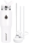 SENDESTAR 40oz Water Bottle Wide Mouth Stainless Steel Vacuum Insulated Double Wall with 2 Straw Lids Fit in Any Car Cup Holder