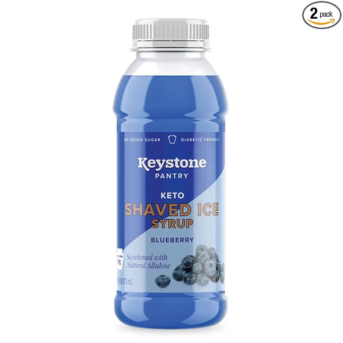 Keystone Pantry Keto Shaved Ice Syrup Blueberry 2 pack 1 pint bottles Gluten Free Nut Free Allergen Free Dairy Free No added sugar 0 net carbs diabetic friendly