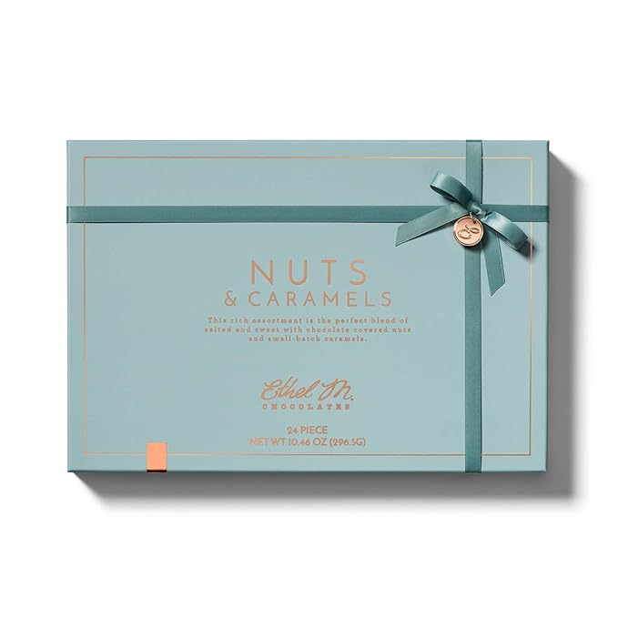 Ethel M Chocolates Premium Nuts & Caramels Collection Chocolate Gift Box, Milk & Dark Chocolate Candy Assortment, 24 Pieces of Creamy, Smooth and Rich Chocolate Gems