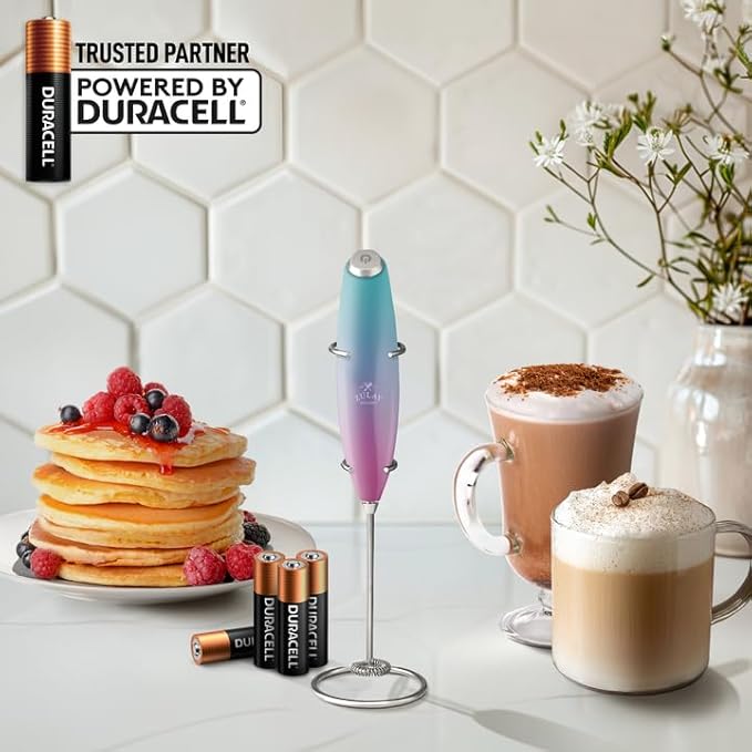 Zulay Kitchen Powerful Milk Frother Wand With 4 AA Duracell Batteries - Ultra Fast Handheld Drink Mixer - Electric Whisk Foam Maker for Coffee, Lattes, Cappuccino, Matcha & Creamer -