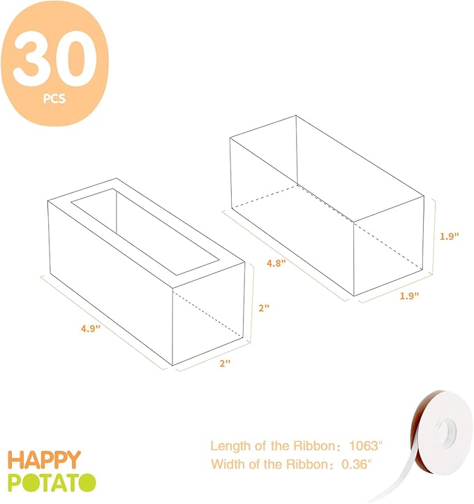 HAPPY POTATO 30 Pack Macaron Boxes for 4 or 5, 4×1.9×1.9 Inches, Macaron Packaging Boxes, White Macaron Box with Clear Window, Macaron Container Gift Boxes with Ribbon