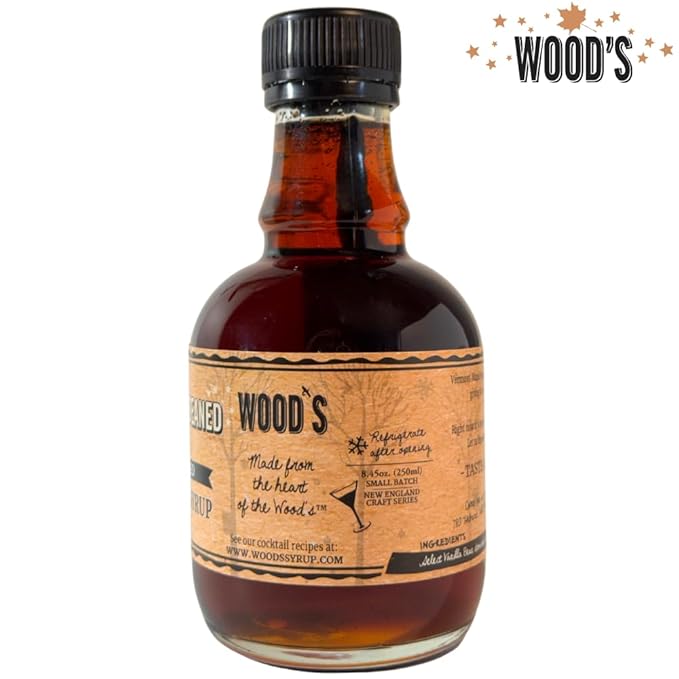 WOOD'S Vanilla Beaned Maple Syrup – Infused Vermont Maple Syrup with Real Vanilla Bean Pod | Smooth, Rich, All-Natural & Vegan Sweetener | Perfect for Breakfast, Baking, Seafood, Popcorn & More | 8.45 Fl Oz (250mL)