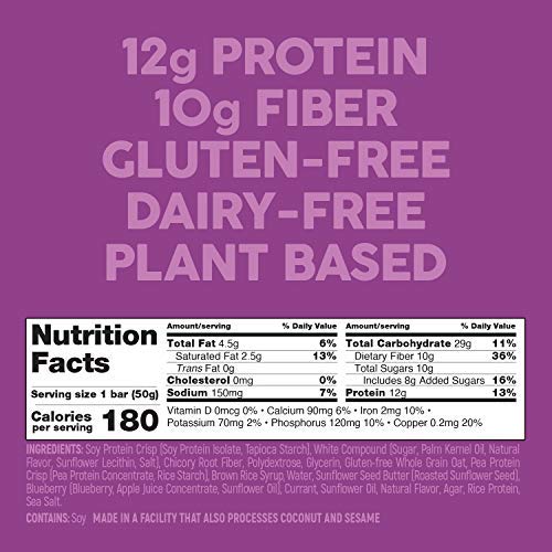 No Nuts! 100% Nut Free Dairy Free Vegan Protein Bars, Blueberry & Vanilla, Organic, Kosher, Egg-Free, Non-GMO & Dairy-Free Protein Bars
