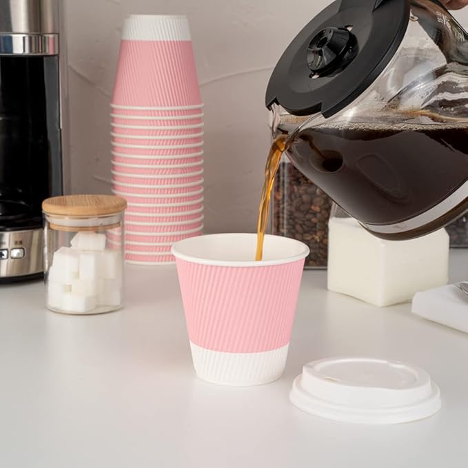 Restaurantware 8 Ounce Double Wall Disposable Coffee Cups, 500 Insulated Light Pink Paper Tumblers, with Ripple Wall Design, Lids Sold Separately for Hot Drinks like Tea, Coffee and More