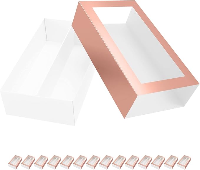 15 Macaron Boxes, Macaron Gift Box for 12 (Interior Measurement 7.3×4.2 ×1.9 Inches), Macaron Packaging Boxes with Clear Window Rose Gold without Macarons inside
