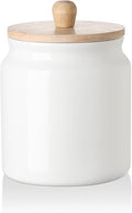 Sweejar Ceramic Kitchen Canisters, Porcelain Food Storage Jar with Airtight Seal Wooden Lid, Home Container Serving for Coffee Beans, Tea-leave, Sugar, Salt and More (White, XS(6.8 FLOZ))
