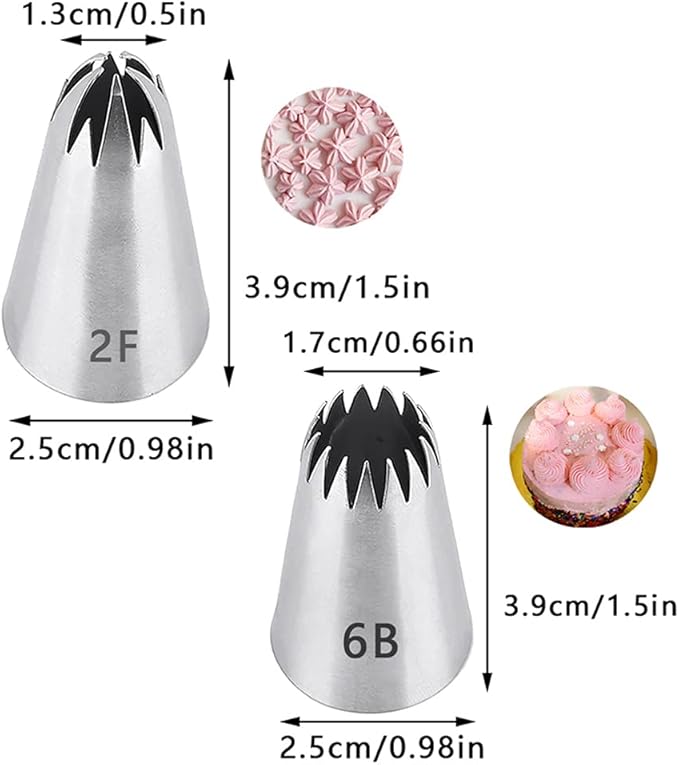 Large Icing Piping Tips Set for Cake Decorating,6 Decorating Tips Stainless Steel Pastry Tips,Flower Frosting Tips Nozzles,#1M 2A 2D 2F 6B 234