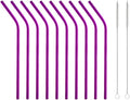 10 Pcs Stainless Steel Straws, Reusable Drinking Straws, Bent Metal Straw Sets with 2 Pcs Cleaning Brushes (Rose Red, 8.5 Inch)