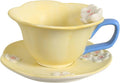 Floral Tea Cups and Saucers, Ceramic Cute Coffee Mug for Women Tea Party, Cappuccino Latte Milk (Yellow)