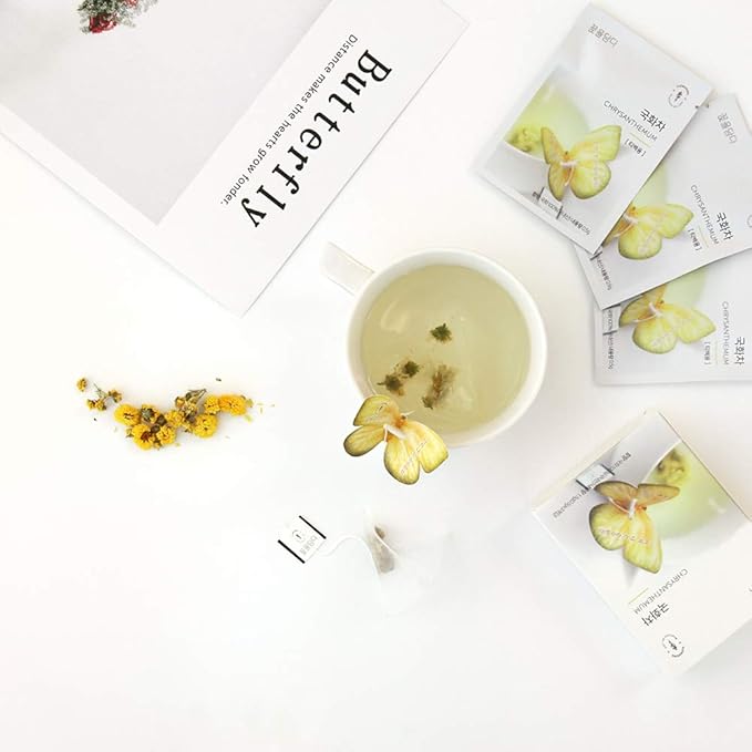 KKOKDAM Korean Tea Gift Set – 6 Flavor Butterfly Tea Bag Sampler – Elegant Box for Tea Lovers - Perfect as Unique Gifts
