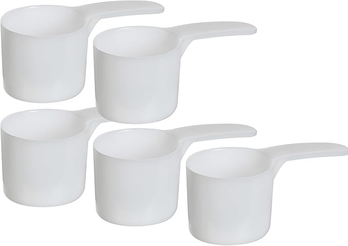 70 mL Plastic Measuring Packaging Scoop (=70 cc/ = 4.73 Tablespoon/ = 2.37 fl oz/ = 0.3 Cup), Meidum Handle - to Measure and Dispense Spices, Granules, Powders, for Seeds Packing (5)