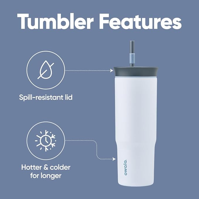 Owala Stainless Steel Triple Layer Insulated Travel Tumbler with Spill Resistant Lid and Straw, BPA Free, 24 oz, Grey/Blue (The Great Blue) (Pack of 12)
