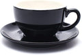 Free Pour Coffee Cup and Saucer, Small Cappuccino and Double Espresso, Ceramic Coffee Cups for Coffee Shop and Barista (Glossy Black, 5 oz)
