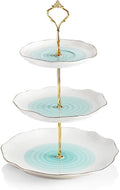 Sweejar 3 Tier Ceramic Cake Stand,Dessert Stand,Cupcake Stand,Tea Party Pastry Serving Platter,Food Display Stand for Tea/Coffee/Birthday/Wedding/Women/Afternoon/Gift - Blue