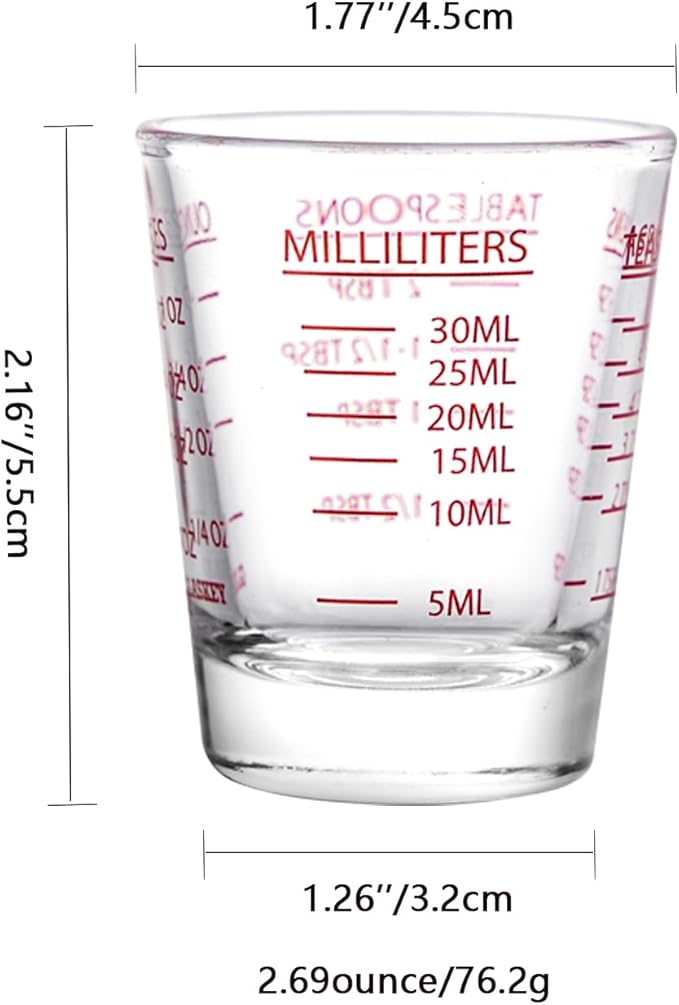 Shot Glasses Measuring Cup Set - 2 Pack Espresso Shot Glasses with Precise Measurement Marks,Heavy Duty Glass,Dishwasher Safe,Perfect for Coffee,Cocktails and Kitchen Use (Black & Red)