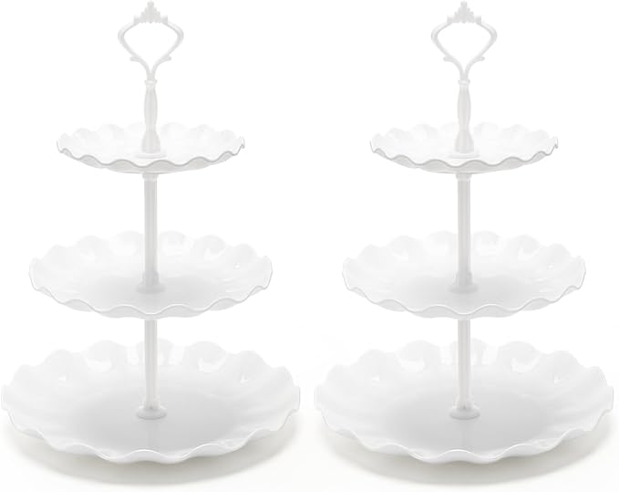 Coitak Plastic Cupcake Stands, 3 Tier Cupcake Stand, Dessert Tower Tray for Tea Party, Baby Shower and Wedding (2 Pack)