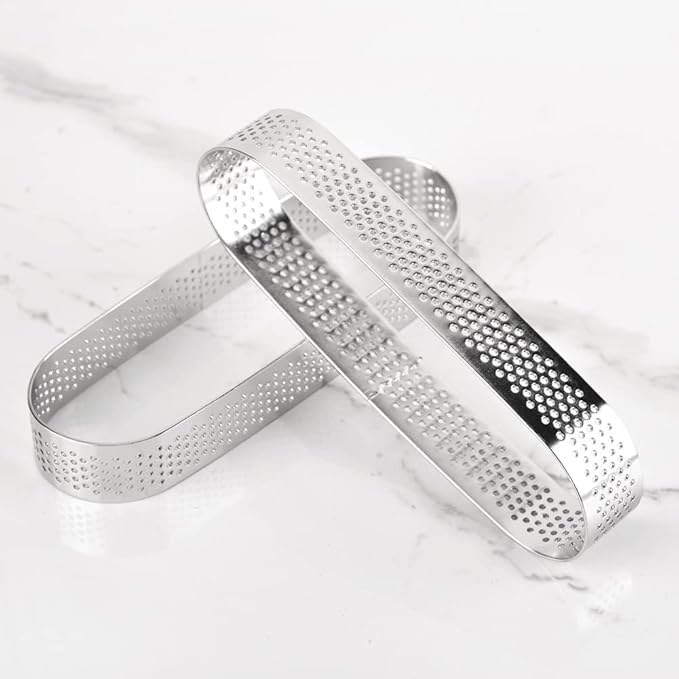 Guowall 6 pack Perforated Oval Tart Rings 304 Stainless Steel Pastry Mould 5 inch Cake Molds for Baking, Nonstick Fruit Tarte Crust Tools (13cm)