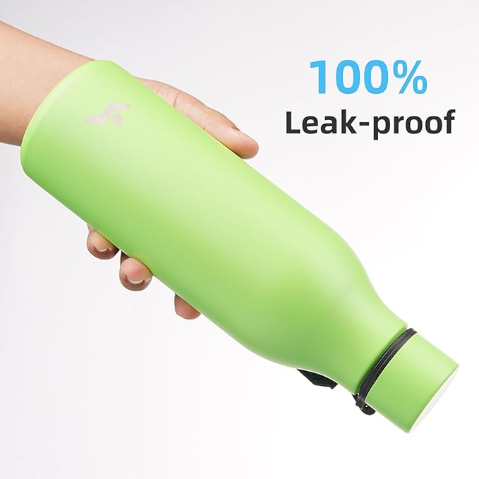 Insulated Water Bottle with Strap,18 oz Double Wall Stainless Steel Vacuum Bottles Metal Water Flask,Green