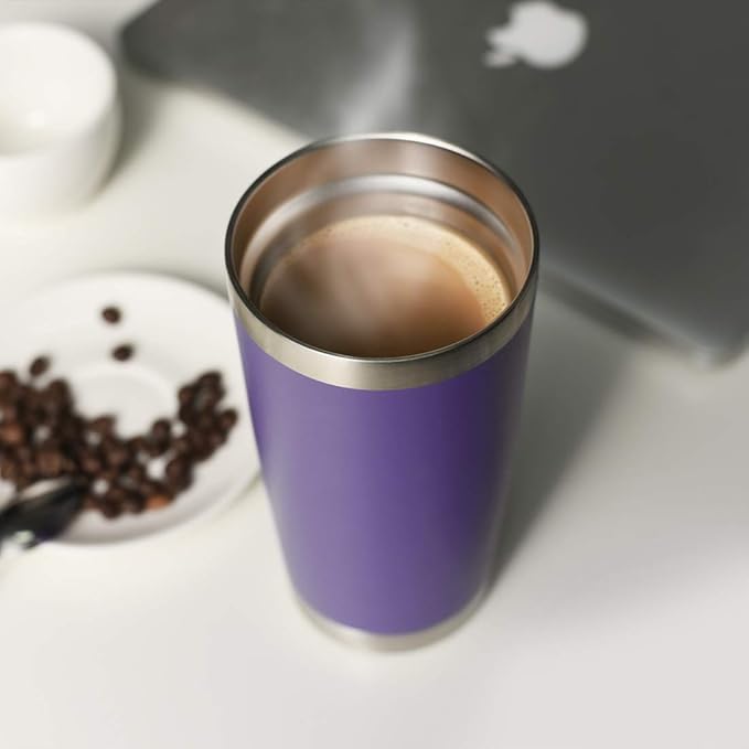 DOMICARE 20oz Stainless Steel Tumbler Bulk with Lid, Double Wall Vacuum Insulated Travel Mug, Powder Coated Coffee Cup (Powder Purple, 1)