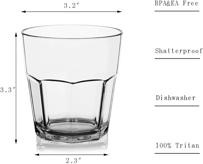 9oz Plastic Drinking Glasses Set of 4 Unbreakable Plastic Juice Tumbler Cups Reusabl Clear Tritan BPA-FREE Kids Water Cups, Dishwasher Safe, Shatterproof, Stackable