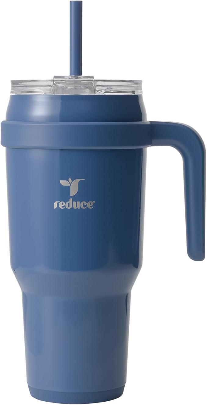 Reduce 40 oz Stainless Steel Tumbler with Handle - Dual-Wall Vacuum Insulated Travel Mug, Sweat-Proof Lid & Reusable Straw - Keeps Drinks Cold for 24 Hrs, Fits Cupholders, Dishwasher Safe-Mineral Blue