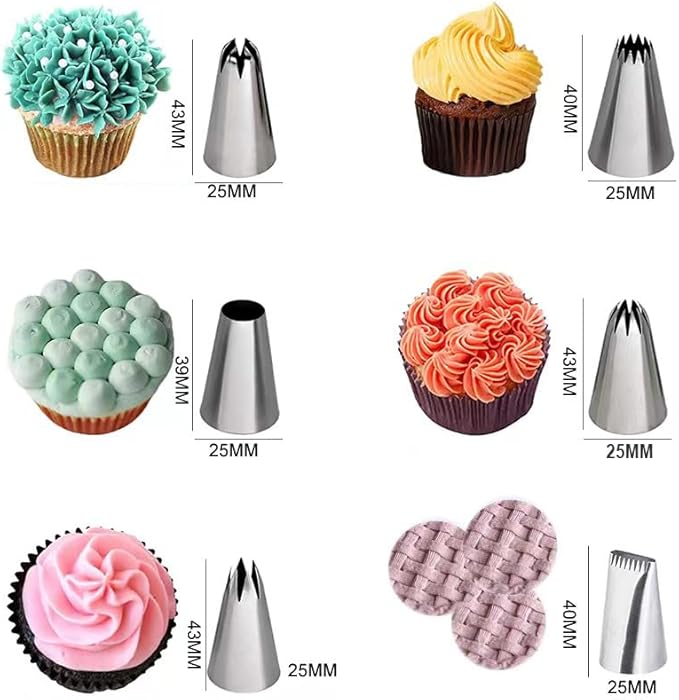 Large Piping Tips Set, Stainless Steel Cake Decorating Icing Tips Nozzles, Pastry Cake Decorating Tips Baking Tools For Cookies Cupcake Decorating Kit (1M 2D 1A 6B 853 895 114)