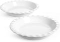 LE TAUCI Ceramic Pie Pans for Baking, 9 Inches Pie Plate for Apple Pie, Round Baking Dish, 36 Ounce Fluted Dish Pie Pan, Set of 2, White
