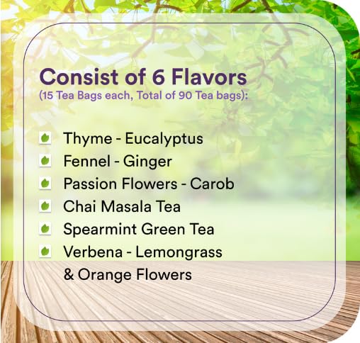 Adanim Bio Tea Sampler Gift Set Box, 6 Flavors Organic Herbal Tea Set, Total of 90 Tea Bags, Full of Aroma Scented Fragrance, Tea Lovers Gift Ideas For Christmas