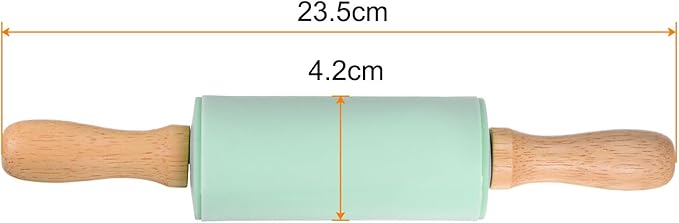 HARFINGTON Silicone Rolling Pins for Baking 9.25 Inch Non-Stick Silicone Surface Wooden Handle Rolling Pin Small Roller Playdough Rolling Pins for Fondant Kitchen Dough Pizza, Green