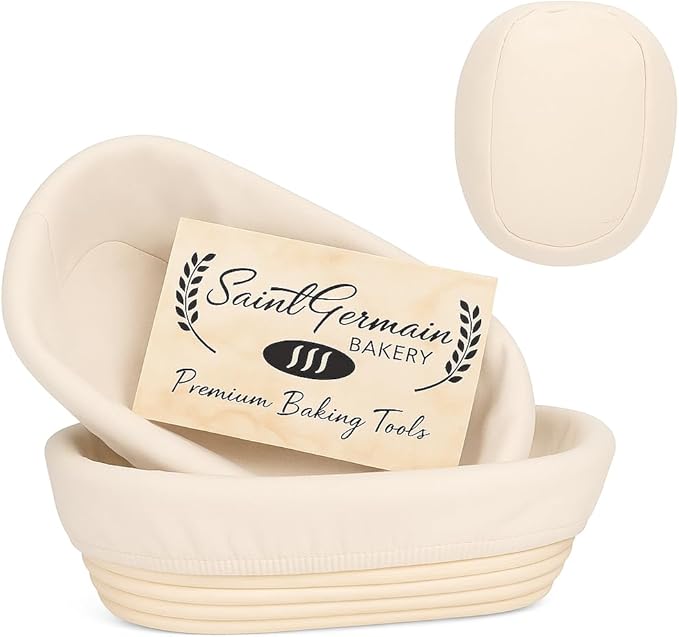 "Saint Germain Bakery Premium Round Bread Banneton Basket with Liner - Perfect Brotform Proofing Basket for Making Beautiful Bread (10"" Oval (2x count))"