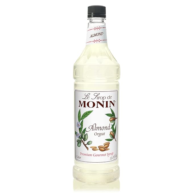 Monin - Almond Syrup, Sweet and Rich Nutty Aroma, Natural Flavors, Great for Coffee Drinks and Specialty Cocktails, Non-GMO, Gluten-Free (1 Liter)