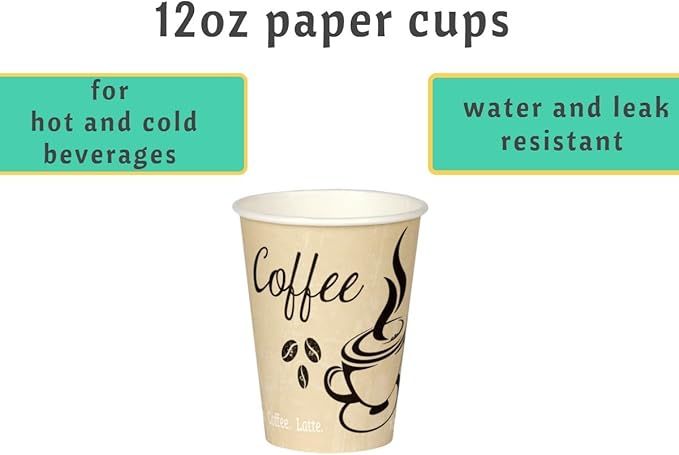 Smygoods Disposable Coffee Cups, To Go Paper Hot Cups, Classic Design (12 OZ, 100 Count) For Hot Beverages, Coffee, Tea, Espresso, Cocoa - Vasos Para Cafe