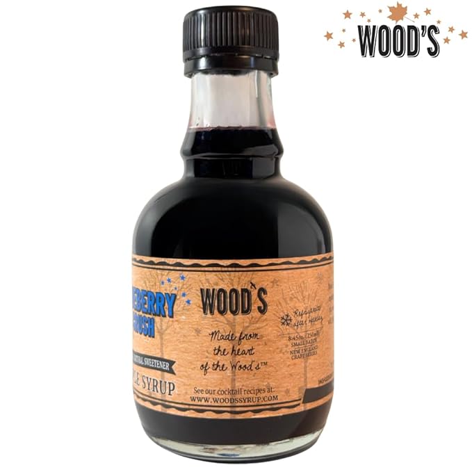 WOOD'S Blueberry Crush Maple Syrup – Small-Batch Vermont Maple Syrup Infused with Real Blueberry Flavor | All-Natural, Vegan Sweetener for Pancakes, Desserts, Cocktails & Baking | 8.45 Fl Oz (250mL)