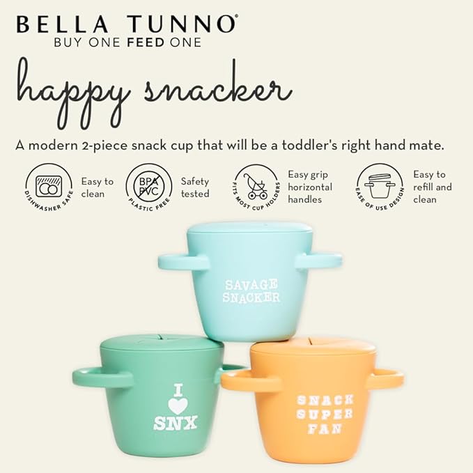 Snack Cups for Toddlers by Bella Tunno, Silicone Spill Proof Food Container with Lid, Babies & Kids 6-12 Months, Hello Snacks