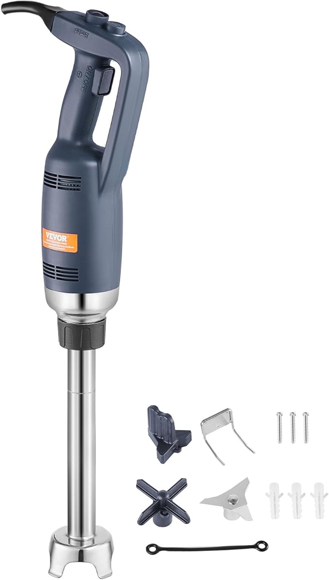 VEVOR Commercial Immersion Blender, 350W Heavy Duty Hand Mixer, 12 inch Stepless Variable Speed Mixer with Stainless Steel Blade, Multi-Purpose Portable Mixer for Soup, Sauces, Mashed Potatoes, Cream