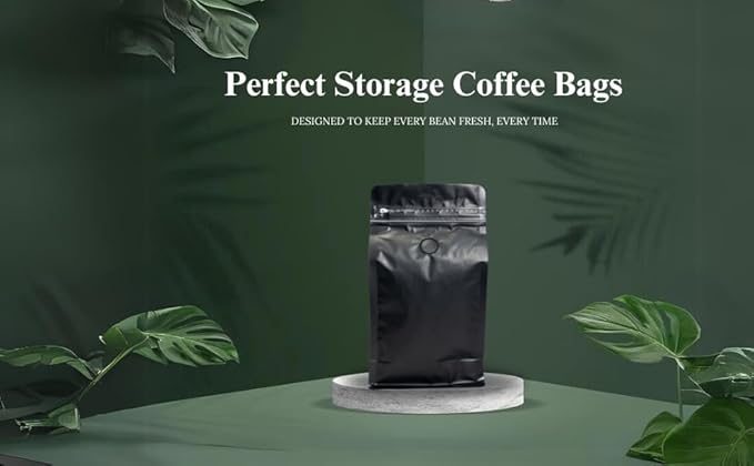 Premium Coffee Bags with Valve (100 pcs, 12 oz) Standing Coffee Beans Storage Bags, Reusable Heat Sealable Side Zipper Pouches, Eco-Friendly Packaging, Perfect for Home and Office - White