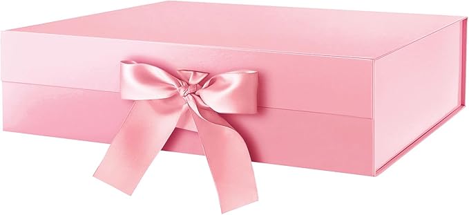 HAPPY POTATO Large Gift Box with Lid 13.5x9x4.1 Inches, Pink Gift Boxes with Ribbon, Bridesmaid Proposal, Magnetic Gift Box for presents (Glossy Pink)