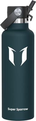 Super Sparrow Insulated Water Bottle - 17 Oz / 25 Oz / 32 Oz - Standard Mouth FlipFlow Flask - BPA Free, Leak Proof Drink Bottle- Ergonomic Straw Water Bottles for Work, Gym, Travel, Sports