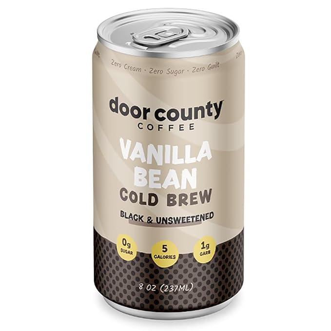 Door County Coffee Ready to Drink Canned Cold Brew Variety Pack - 8oz - 6 Pack - Cold Pressed Coffee, 5 Calories, Bold & Rich, Flavorful, 145mg Natural Caffeine