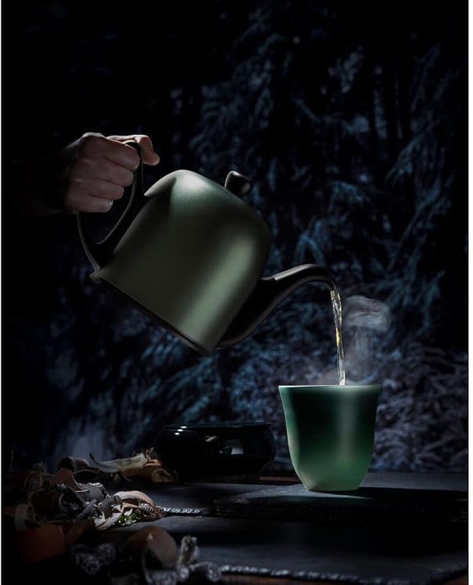 Salam Luxury French Tea Pot - Porcelain Teapot with Emerald Aluminum Cover, Ceramic Tea Kettle for Loose Tea, Removable Infuser, 6 Cup Capacity, 36oz - Black
