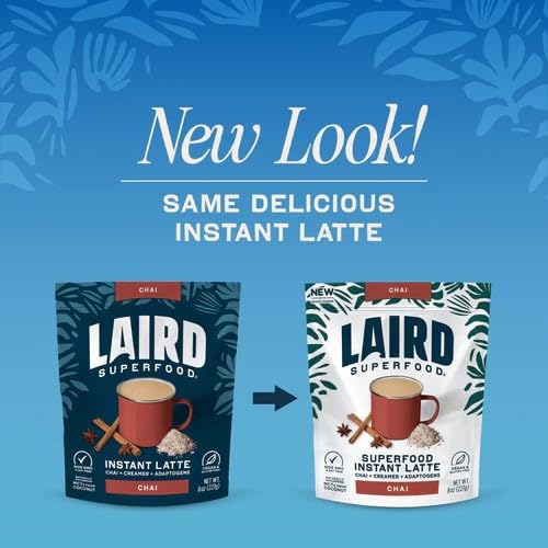 Laird Superfood Chai Instant Latte with Adaptogens - Instant Chai Tea Powder with Superfood Coconut Creamer - Gluten Free, Non-GMO, Vegan, 8 oz. Bag, Pack of 2