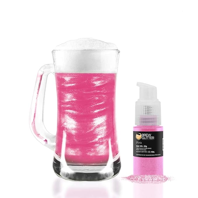 Brew Glitter - Pink (25g 1x Pump) 100% Edible Glitter For Drinks, Cocktails, Beer & Beverages