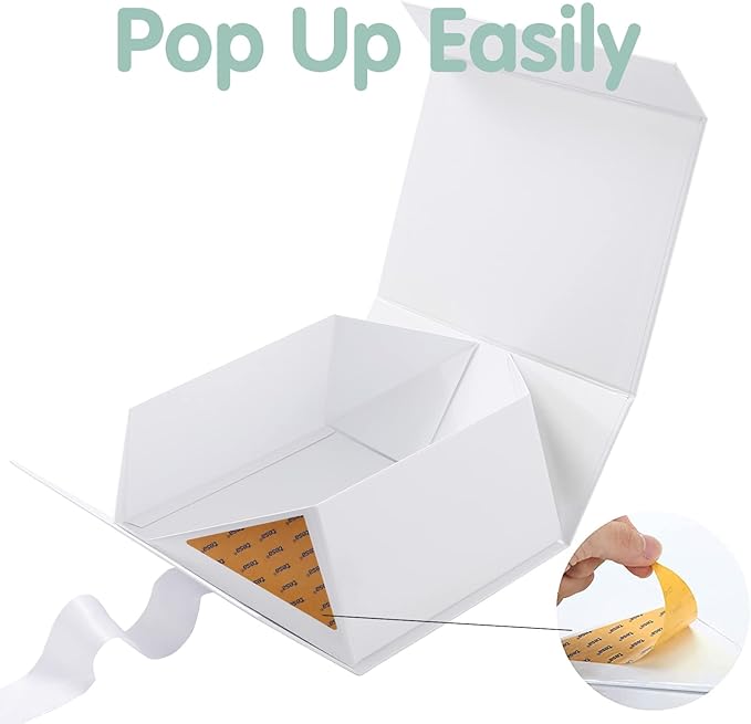 HAPPY POTATO Gift Box for Presents with Ribbon 9x6.5x3.8 Inches, White Gift Box with Lid, Bridesmaid Proposal Boxes (Glossy White)