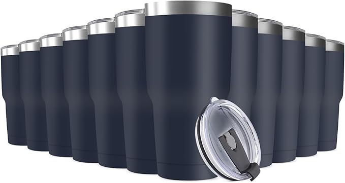 30oz Stainless Steel Travel Mug with Lid, 12 Pack Double Wall Vacuum Insulated Bulk Tumbler, Powder Coated Coffee Cup Suitable for Vehicle Cup Holders