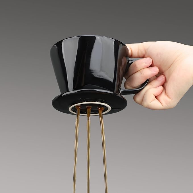 Segarty #2 Pour Over Coffee Maker, Single Cup Black Ceramic Coffee Dripper, 1 Set Size No.2 Reusable Filter Cone Drip Holder Slow Brewer with 3 Holes Flat Bottom for Travel, Camping, Office, Home