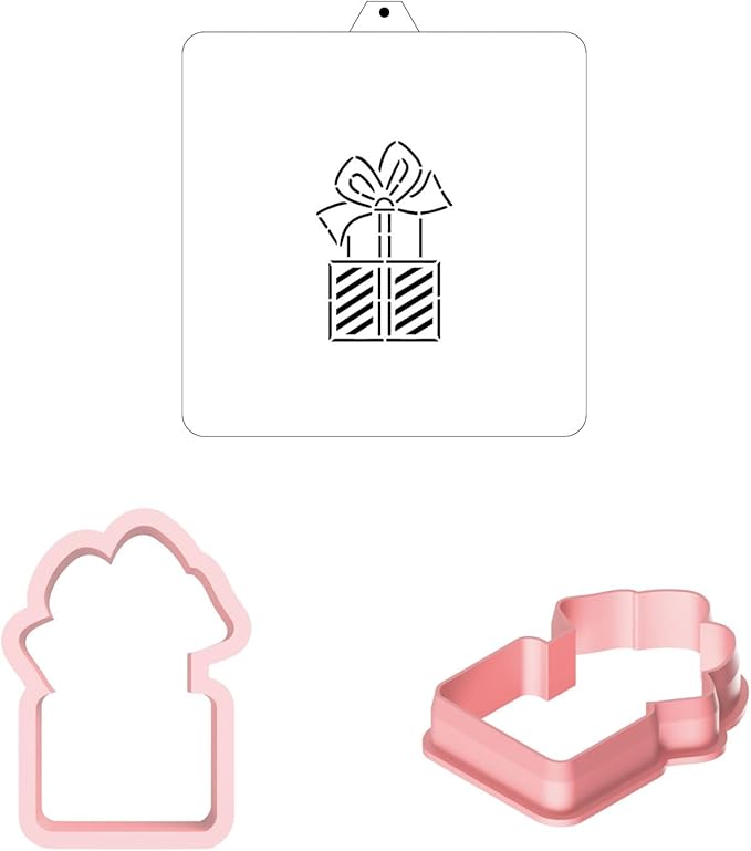 Stacked Present Cookie cutter and stencil set Baking stencils and cutters bundle DIY bakery decorating kit Cookie cutter with stencils Icing stencil and cookie cutter combo (Stacked Present)