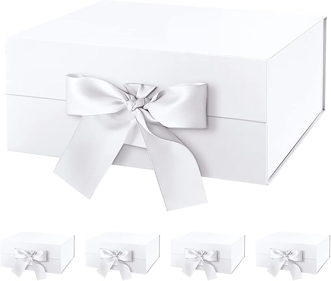 HAPPY POTATO 5 Gift Boxes with Lids 9x6.5x3.8 Inches, White Gift Boxes for Presents, Magnetic Closure Gift Boxes with Lids (Glossy White, Pack of 5)